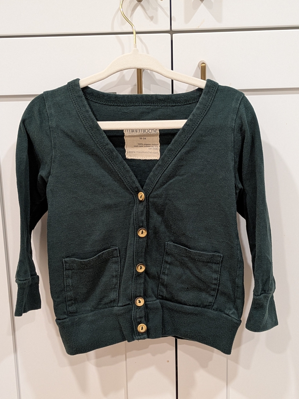 Mini Mioche Organic Cotton Dark Green Button-Front Cardigan